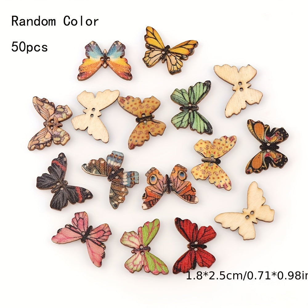 TEMU 50pcs Random Mixed Wooden Buttons, Colorful 2-hole Sewing Craft Buttons For Diy Scrapbooking, Jewelry Making Parts And Accessories