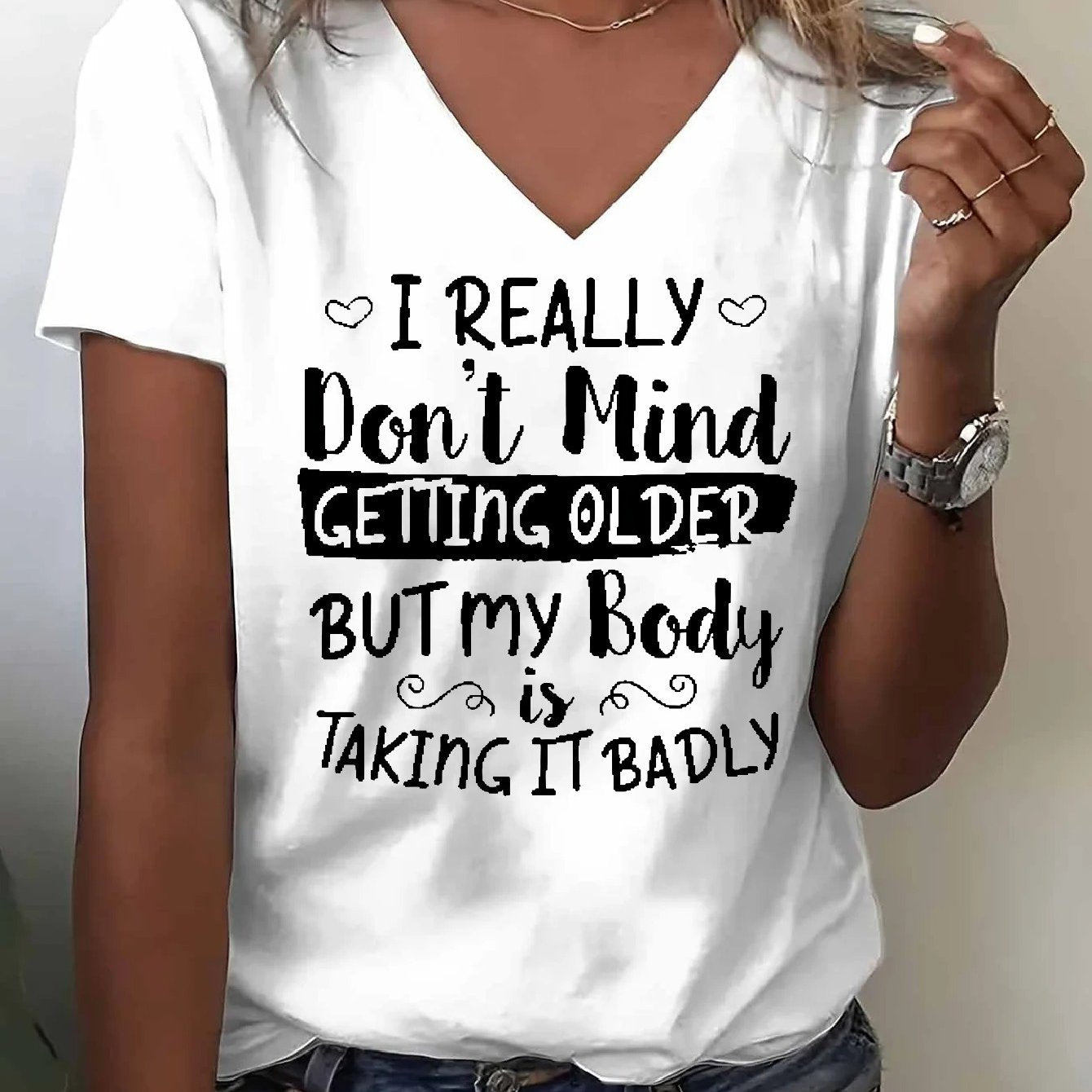 TEMU Claim Gift V-neck T-shirt With Standard Size I Really Getting Older Suitable For Daily Life, Going Out, Leisure, And The To Give To .