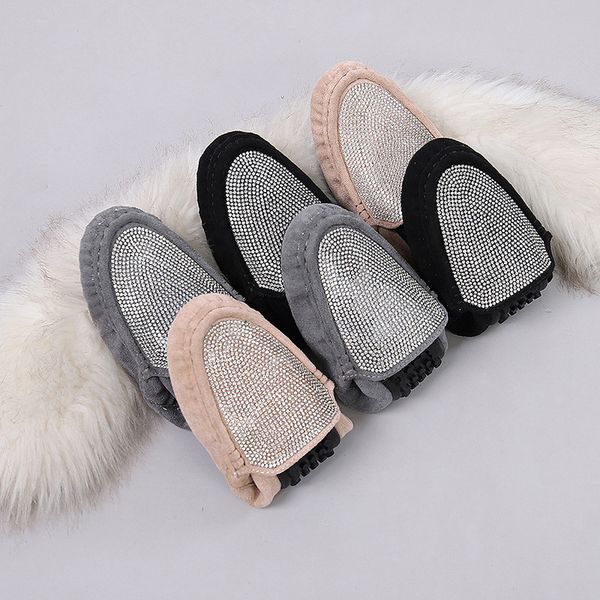 flats Crystal Beading ca1b8 dable suede leather ballerina shoes soft bottom glitter moccasins women ck loafers big size 43