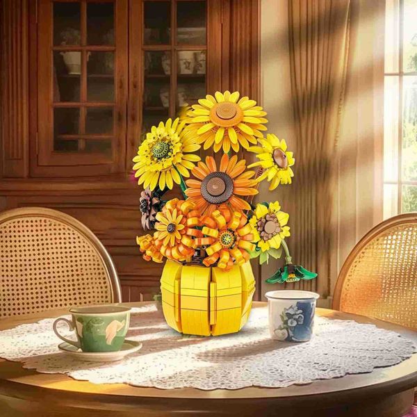Building block 1009PCS Suower He Decoration Building Blocks Flower Bouquet Vase Model Bricks Set Idea Kids Educational Toys Holiday Gifts Z2