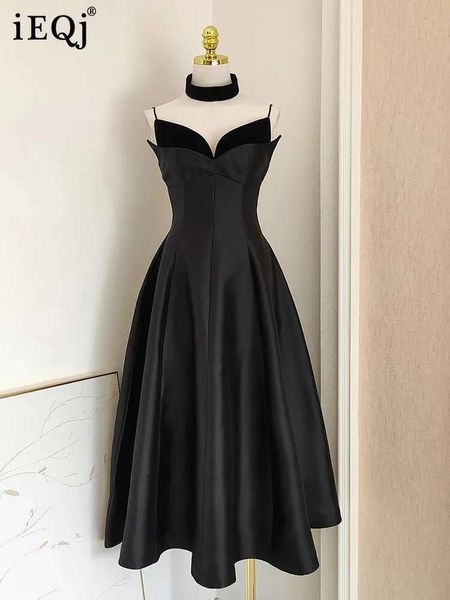 IEQJ French Women&#039;s Veet Patchwork Sg Dresses High Waist Slim Big Swing Solid Evening Dress 2024New Autumn Tide 3Wq8778