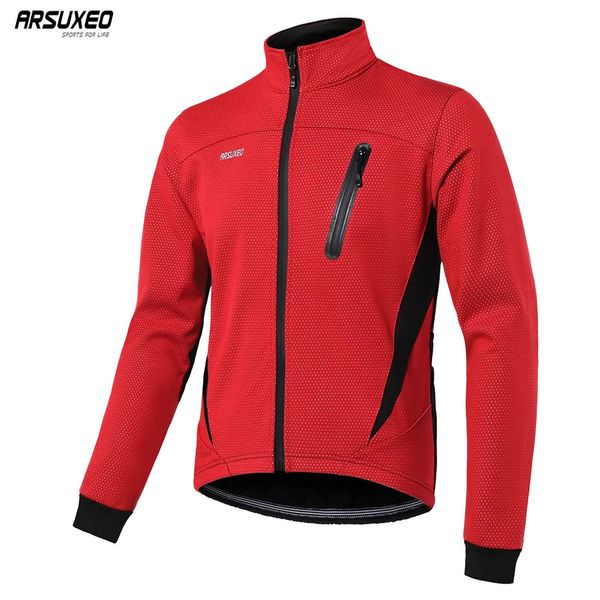 ARSUXEO Mens Thermal Cycling Jacket Winter Warm Up Fleece Bicycle Clothing Windbreak Waterproof Bike Motorcycle Raincoat 16H 241225