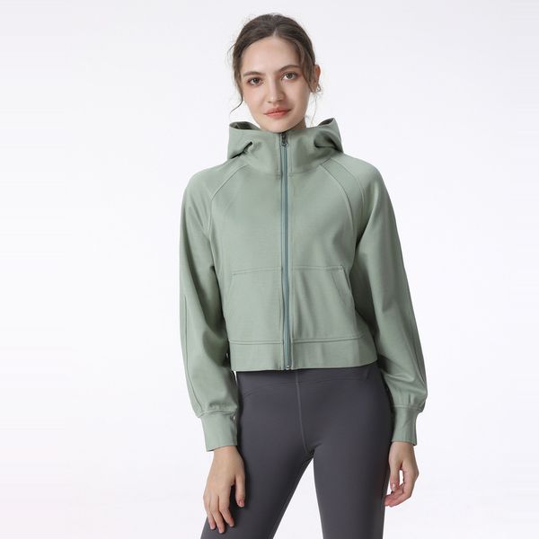 2025--Women Yoga Jacket Hooded Long Sleeves Outfit Solid Color Back Zipper Gym Jackets Shaping Waist Tight Fitness Jogger Outfit Sportswear