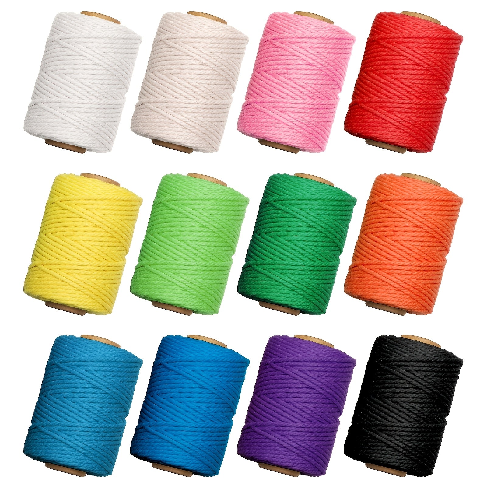 TEMU Macrame Cord, 3mm Natural , 12 Rolls 4 Strand Colored Macrame String, Rope For Diy Crafts Knitting, Artworks, Wall Hanging, Plant Hangers