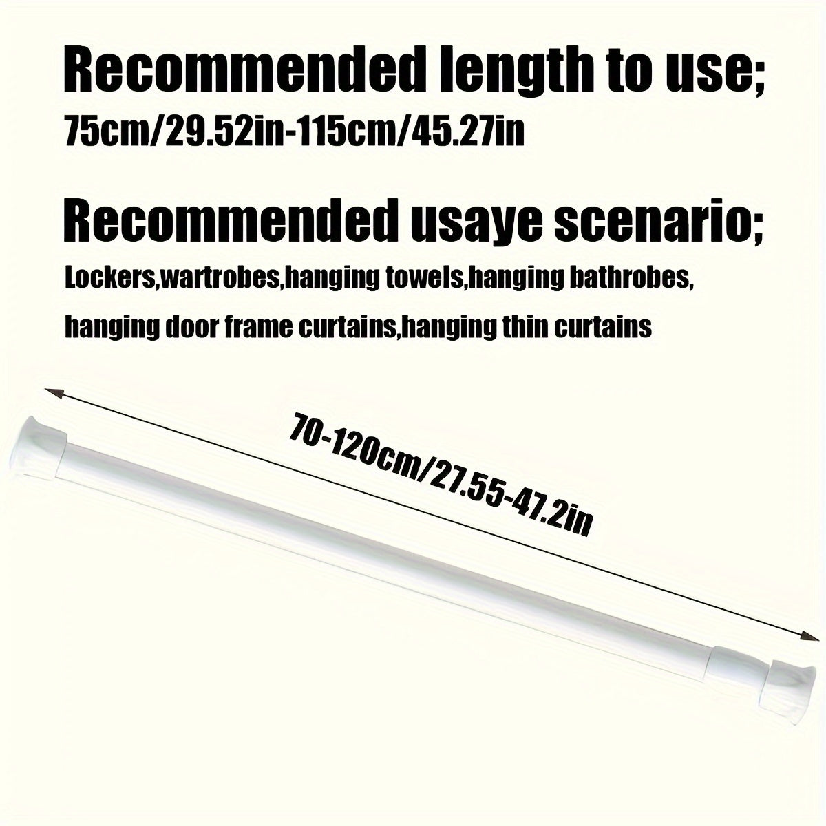 TEMU 1pc Easy-install No-drill Telescopic Rod - Strong Spring, Versatile For Shower Curtains, Door Drapes, Clothes Hanging & More - In Black, White,