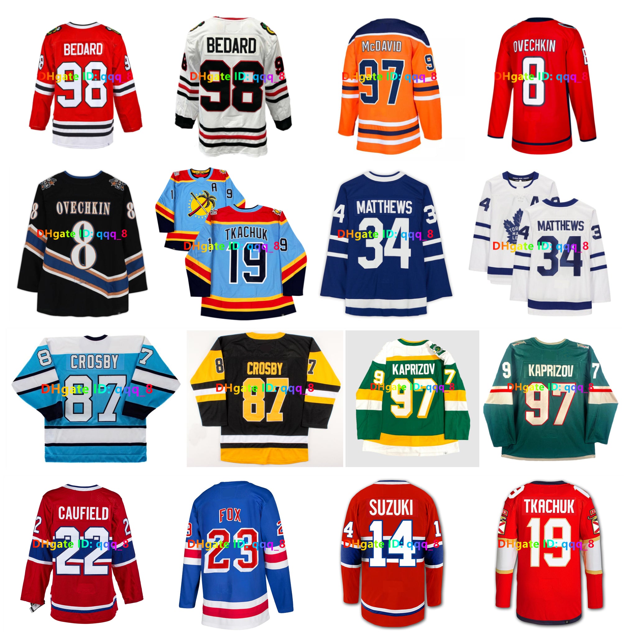 Blackhawks Connor Bedard Hockey Jersey Adam Fox Wild Kirill Kaprizov Sidney Crosby Auston Matthews Leafs Alexander Ovechkin Capitals Panthers Matthe