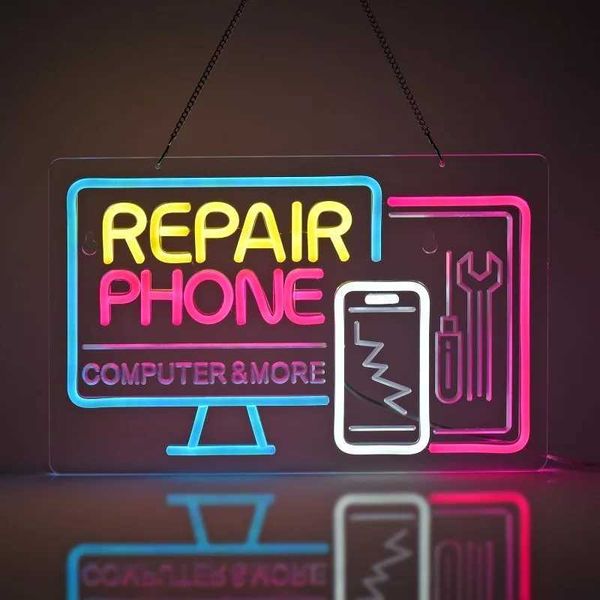 Mobile phone repair neon wall art decoration suitable for business phones tablets laptops repair shops USB power supply with adjustable brig