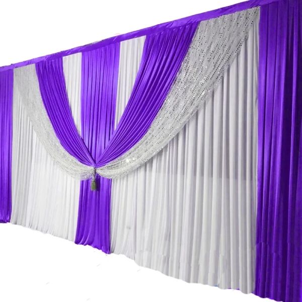 H3XW6 Meter White Ice Silk Wedding Backdrop Curtain With RED Drape Valance Stage Backdrops Background For Party Event Decoration
