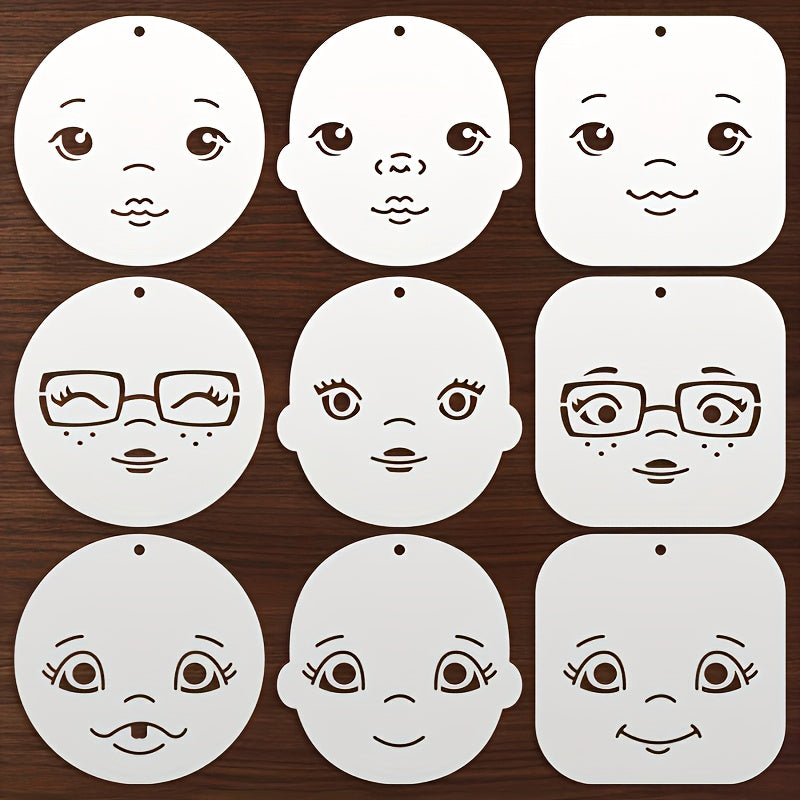 TEMU 9pcs Large Face Stencil Set - Reusable With Smiling, Serious, And - Suitable For Painting, Crafts, Doll Making, Home Decor, Birthday-christmas