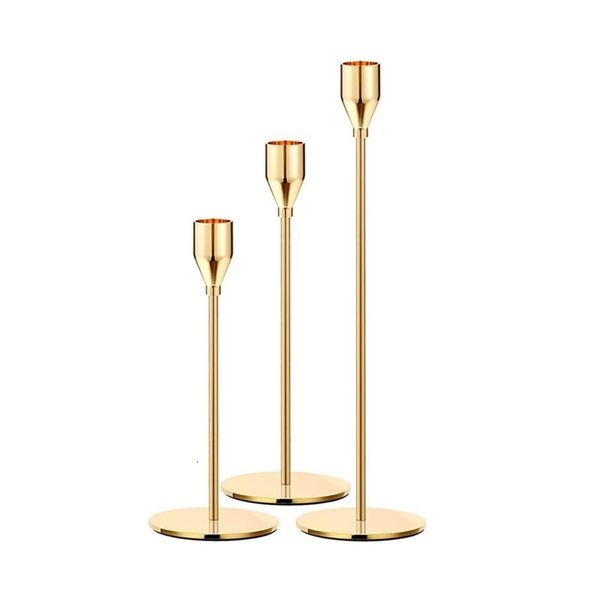 3PcsSet Chinese Style Metal Candle Holders Simple Golden Wedding Decoration Bar Party Living Room Home Decor Candlestick y241218