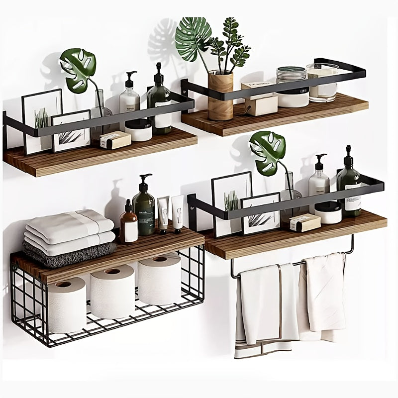 TEMU 4 Floating Shelves, Wall Hanging Storage Shelves, Floating Wall Shelf, Kitchen Decor Wall, Fence, Firm And Convenient For Vase, Flower Pot,