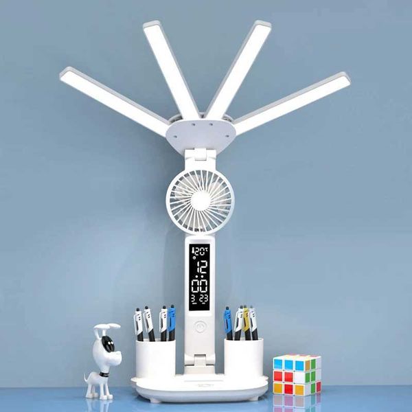 Eye care desk lamp with LED display digital clock USB touch control fan 3-color reading light foldable night light X241122