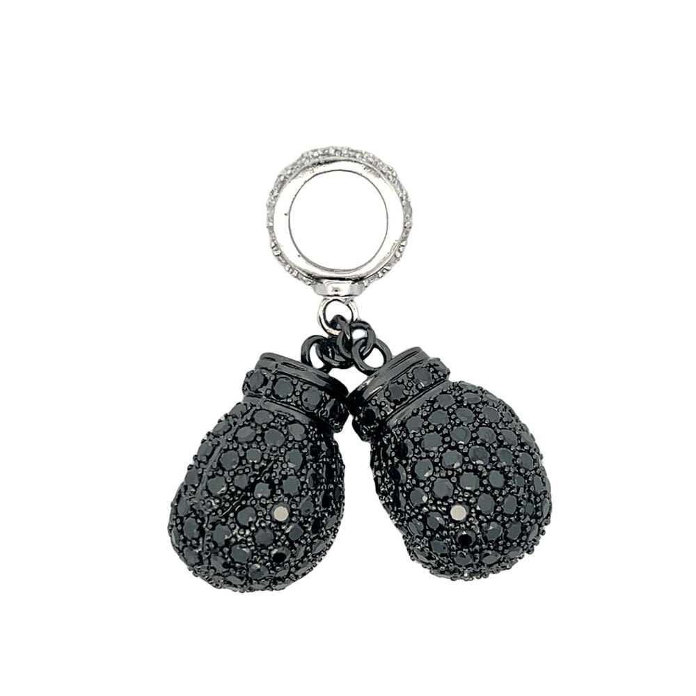 3D Boxing Gloves Black CZ Iced Out Pendant