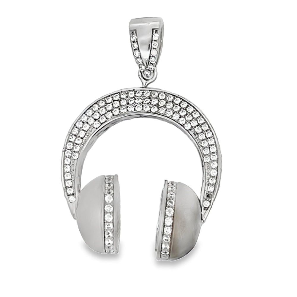3D Headphones CZ Pendant .925 Sterling Silver