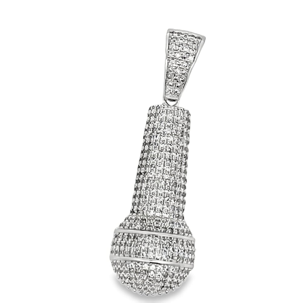 3D Microphone CZ Pendant .925 Sterling Silver