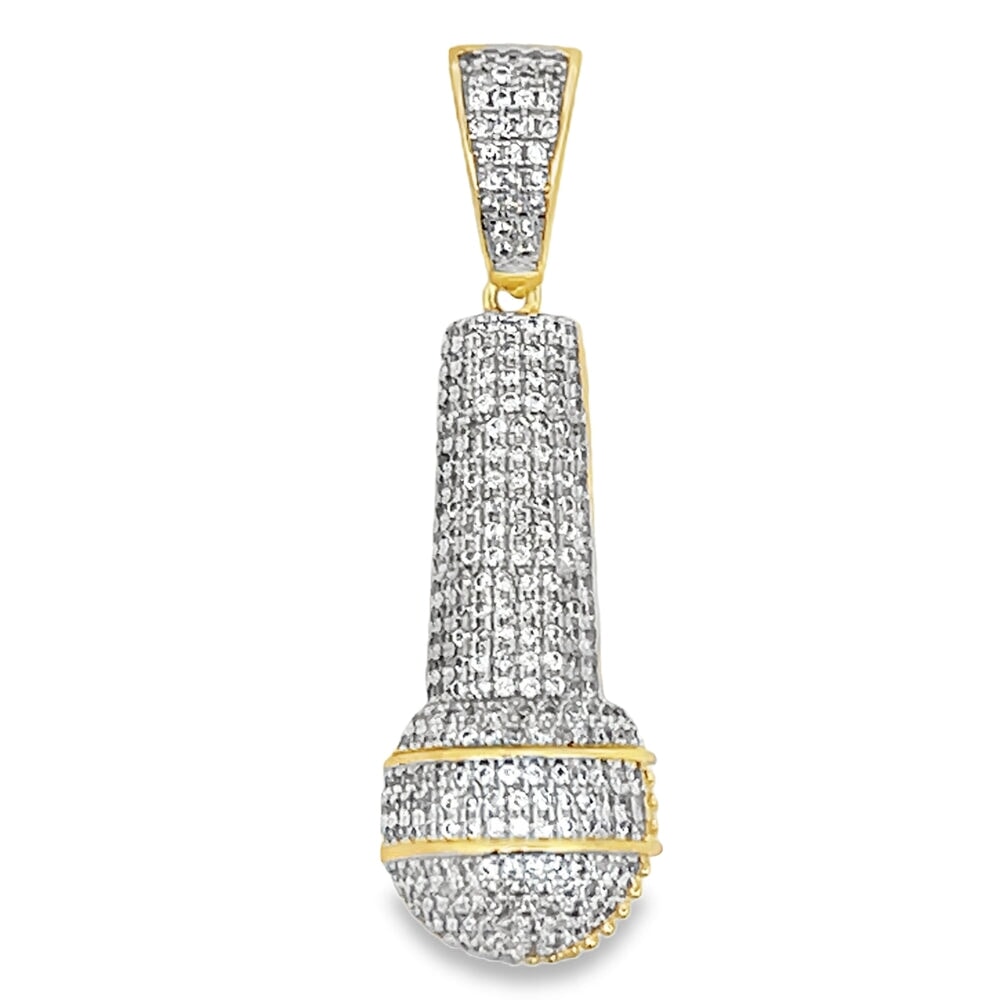 3D Microphone Hip Hop CZ Iced Out Pendant