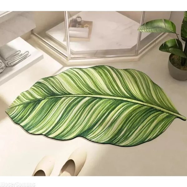 Green Plant Leaves Bathroom Floor NonSlip Bath Mat Absorbent Household Irregular Door Area Rug 250107