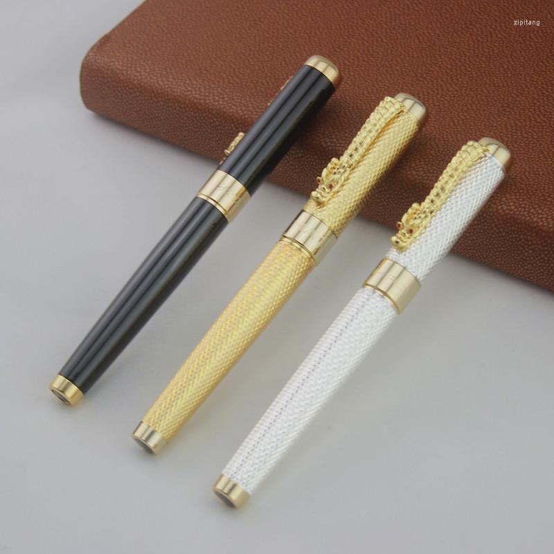 Jinhao 1200 Golden Dragon Red Crystal Eyes Roller Ball Pen Stationery Office Business Writing Gift Pens