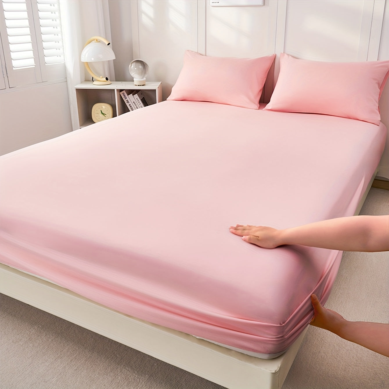 TEMU 2-3pcs Solid Color Brushed Fitted Sheet Set With 1-2 Pillowcases, & Comfortable Bedding, Use, Machine Washable, Fits Most Mattress Sizes,