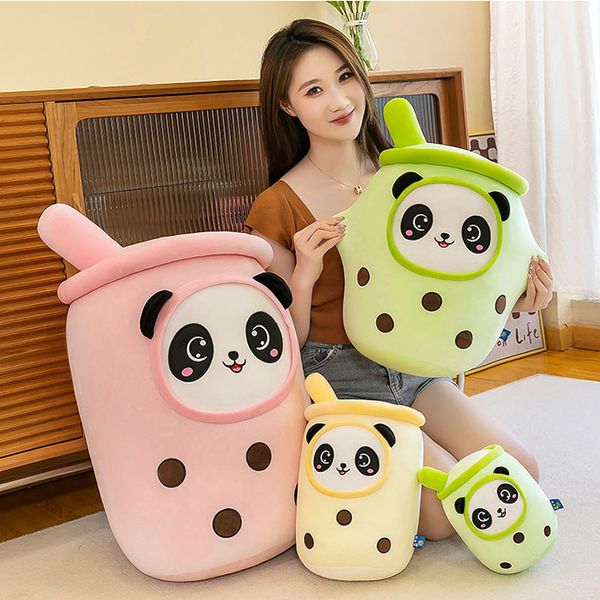 Panda Bubble Tea Pillow Giant Plushie Boba Plush Toys Soft Stuffed Fruit Milk Tea Cup Bear Doll Cushion Home Decorating
