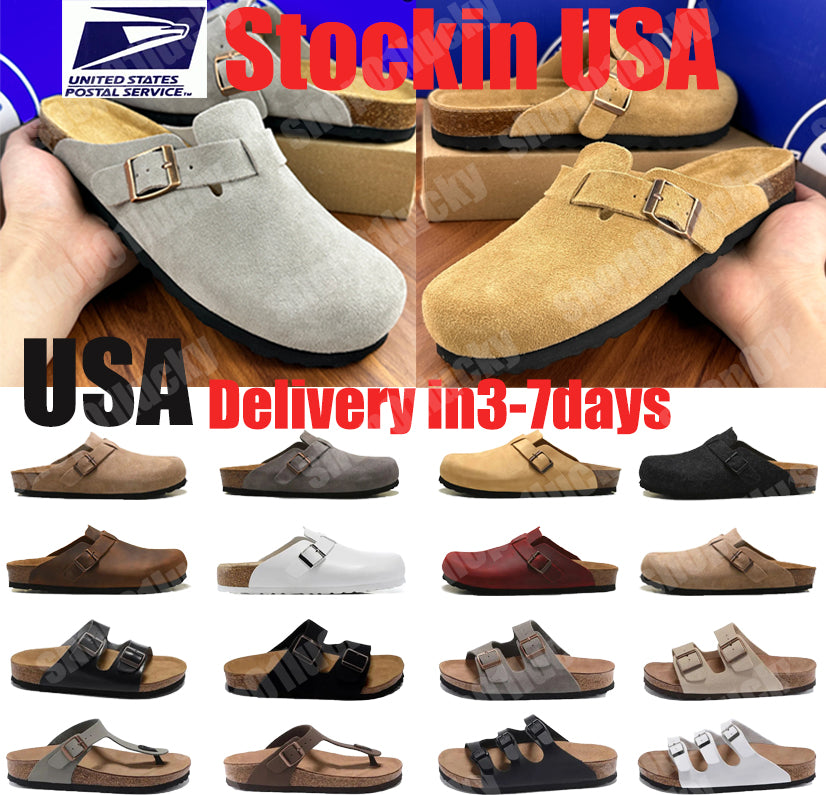 TOP Designer Women Sandals Sandals Men Women Clogs Black Slippers Cork Flat High Quality outdoors Footbed Eva black Suede Leather Slide Size Eur35-4