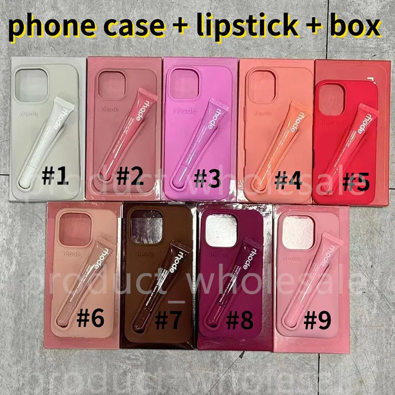 with Box Rhod Lipstick Portable phone Case Design Lip Gloss Lipstick Lip Balm 3D Make Up Silicone Soft Phone Cases for iPhone 16 15 14 plus 13 12 11