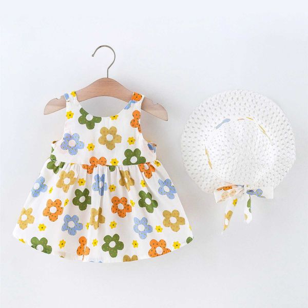 Summer 2-piece baby girl dress with big bow design floral print princess dress full body X2501251