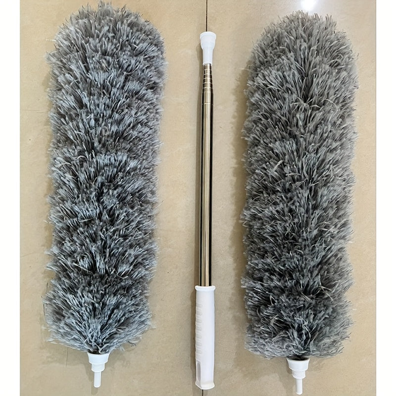 TEMU 3pcs Set Adjustable & Microfiber Duster - Washable, Reusable Cleaning Tool For High Ceilings, Furniture & Cars, 3 Finger Icons For Cleaning