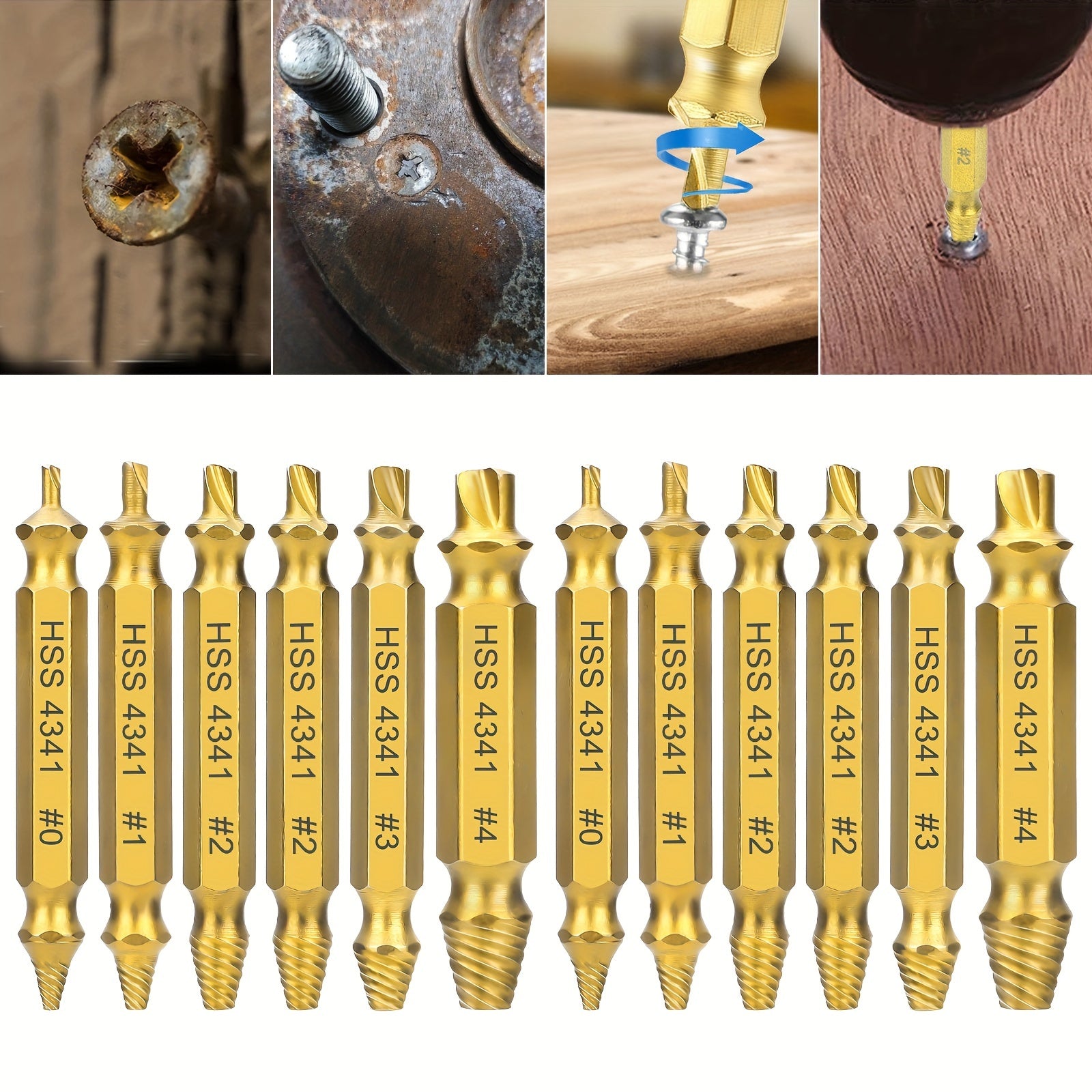 TEMU 12pcs Damaged Screw Extractor Bit Set, Hss Screw Remover Tools, Bolt & Screw, Hand Tool Accessories, Ideal For Diy Enthusiasts & Mechanics,