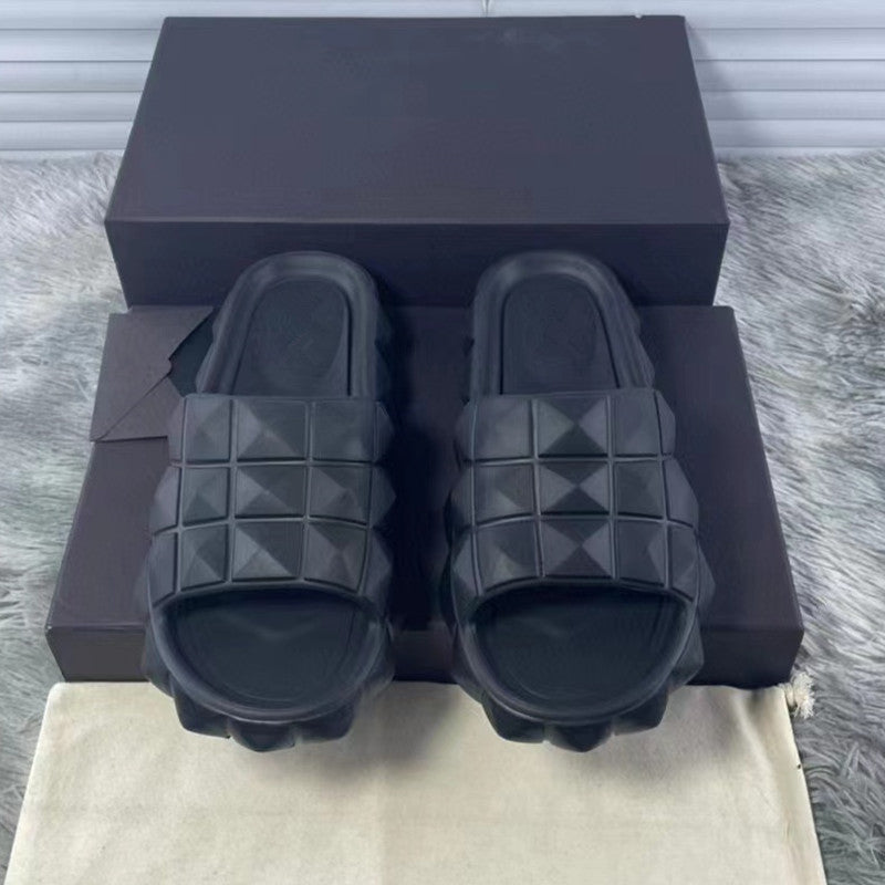 Fashion Women&#039;s Slippers Designer Men&#039;s Sandals Rubber Jelly Beach Shoes Leather Thick Sole Leaky Toe Flip Flop Flat High Heel Candy Color