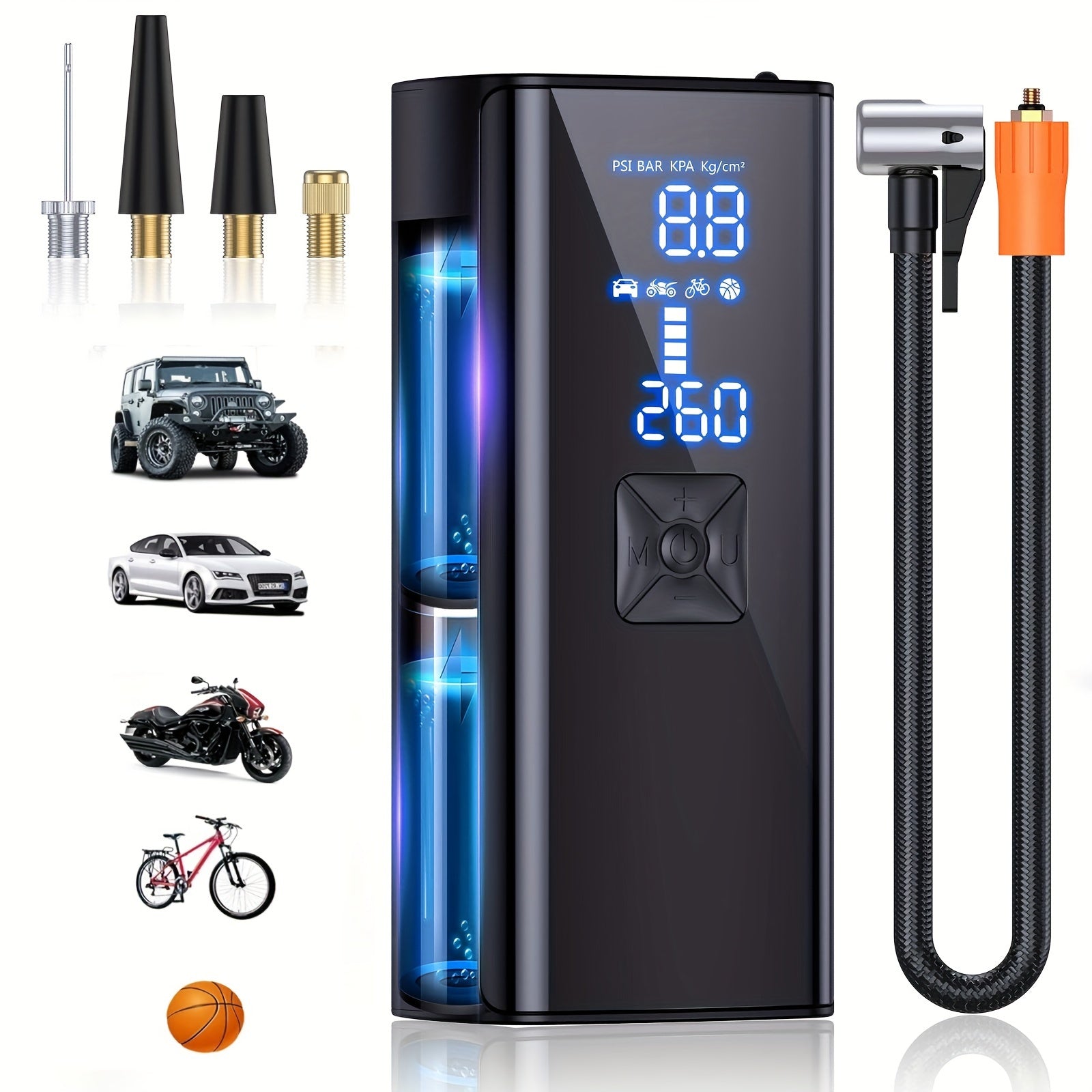 TEMU Tire Inflator Portable Air Compressor, 150psi Portable Air Pump For Car Tires With 25000mah Battery, 2x Faster Electric Air Pump With Digital