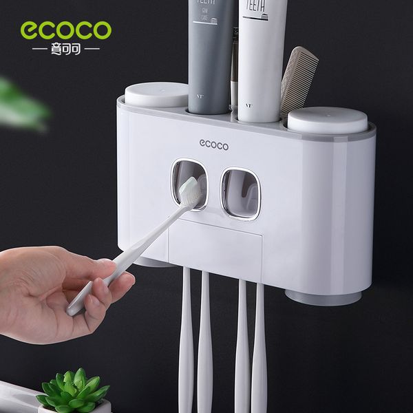Toothbrush Holders ECOCO Wall Mount Automatic Toothpaste Squeezer Dispenser Holder Bathroom Accessories Storage Rack with 4 Cups 230725