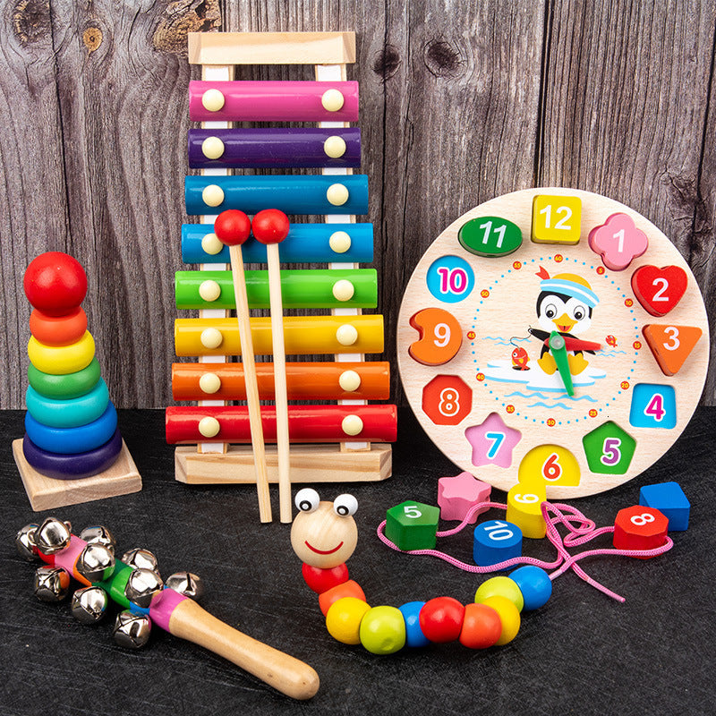 Early Education Baby Building Blocks Puzzle Toys For Infants Wooden Bead Tapping 0-3 Year Old Intellectual Musical Instruments Set