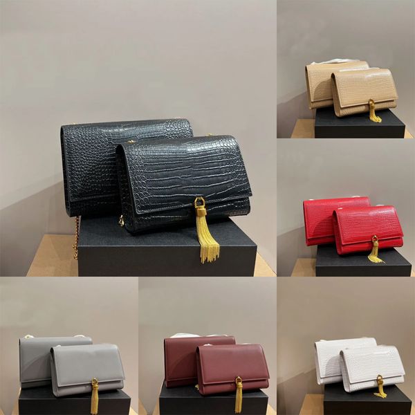 Fashion Designer Tassel Bags Brand Women Flap Small Shoulder Bag Luxury Crossbody Crocodile Bag Handbag Purse Wallet Genuine Leather Chain W