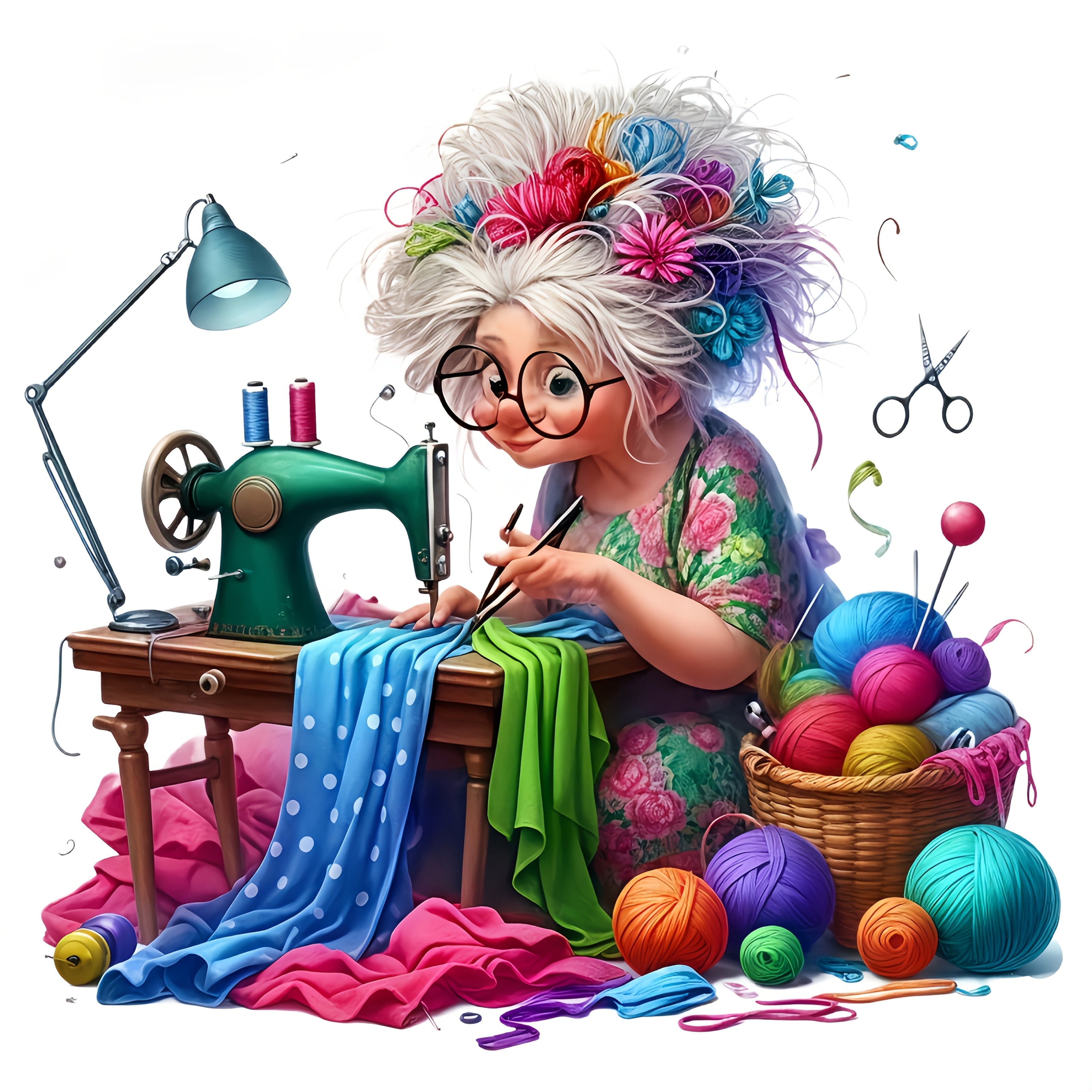 TEMU 1pc Cartoon Grandma Sewing Machine Sticker - Durable, Washable Heat Transfer Decal For Clothes, T-shirts, Jeans, Hoodies, And Pillowcases -