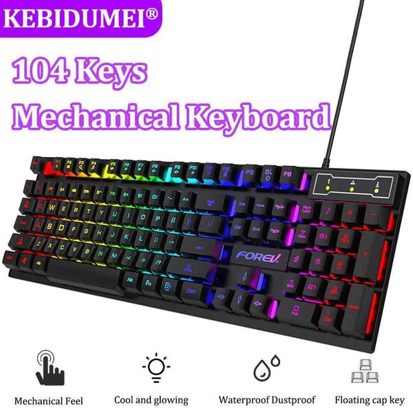 Keyboards Wired gaming keyboard mechanical keyboard floating button design 104 key backlit RGB keyboard suitable for Windows Laptop computer