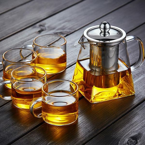 350ml High temperature Resistance Glass Tea Set Heat resistant Glass Stainless Steel Filtering Teapot Square Flower Teapot with fast ship ZZ