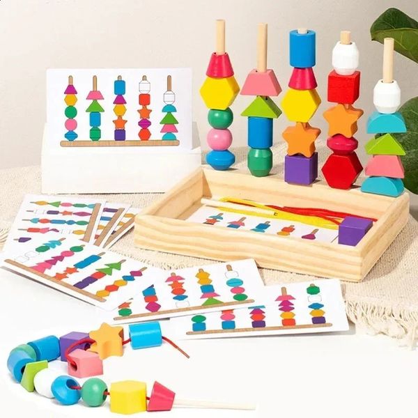 Montessori Wooden Toys Color Shape Matching Puzzle Game Colorful Beaded Cognition Early Educational Gift for Children 250116