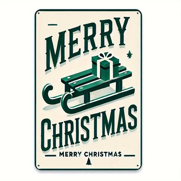 1 holiday sled and gift illustration durable metal Christmas wall decoration with pre drilled holes for easy hanging Y250111