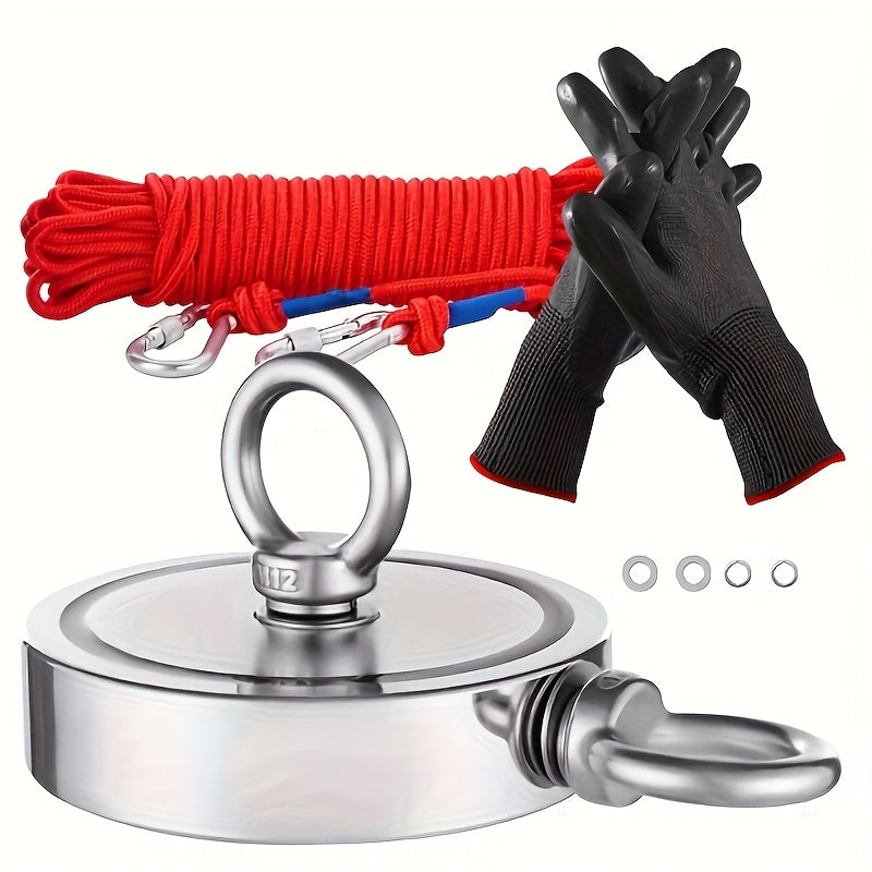 TEMU 2000-pound Double-sided Fishing Magnet Kit, With 20m (65 Foot) Durable Rope And Protective Gloves, Suitable For Salvage & , Neodymium Magnets,