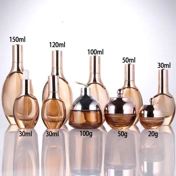 6Pcs 30-150Ml Cream Jar Lotion-Spray Glass Dropper -Toner Container Essential Oil Emulsion Skincare Makeup Empty Bottle