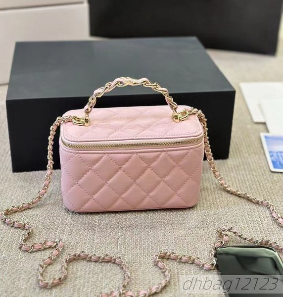 24p Mini cute Women Cosmetic Handle Box Bag Leather Quilted Diamond Lattice Luxury Handbag With Mirror Multi-Pocket Coin Purse Hardware Cros