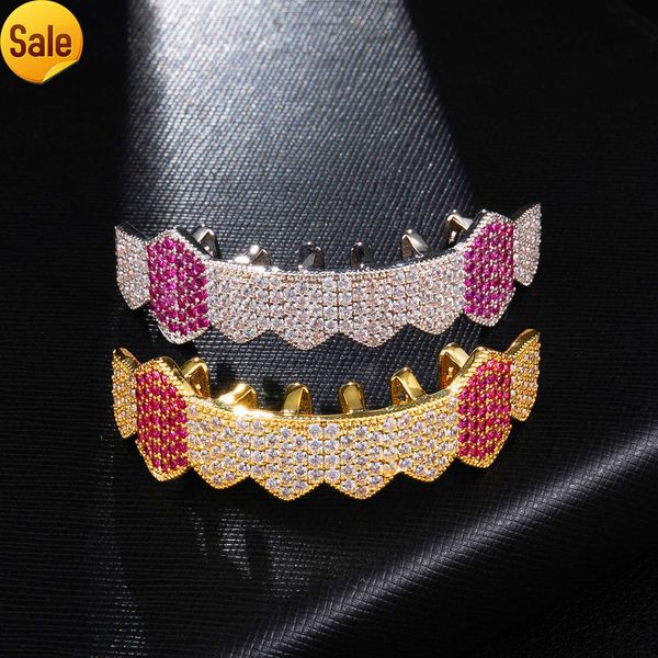 European Hot Hip Hop Grill Teeth Micro Zircon Copper Full CZ Gold Silver Free Grillz Teeth Hiphop Grills