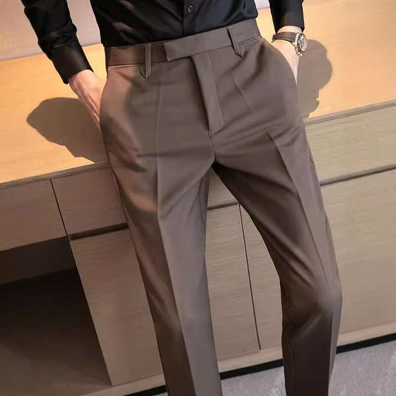 British style men&#039;s trousers, coffee colored, high-end, rugged and handsome formal attire, business concealed button suit pants