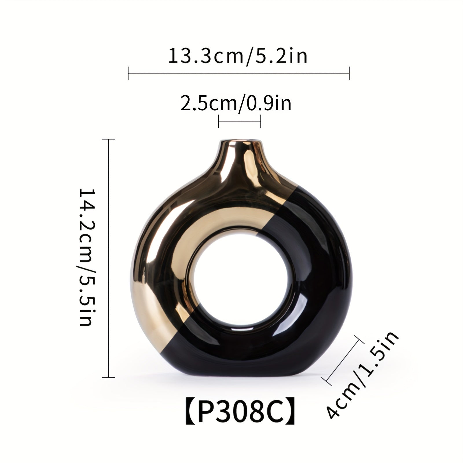 TEMU Fashionable Modern Ceramic Vase In Black, Gold, And White - Geometric Pattern Home Decoration | Suitable For Dried Flowers, , And | Offices,