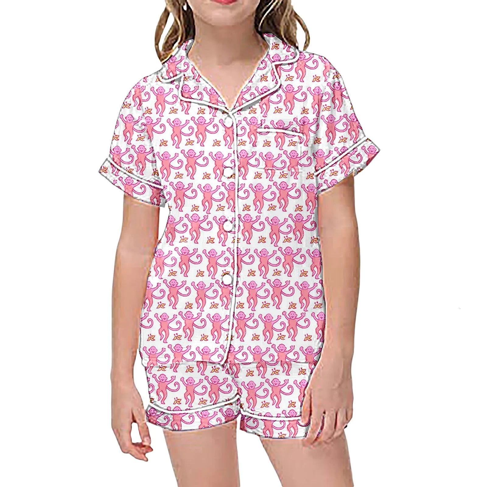 Kids Monkey Print Sleepwear Boy Girls Short Sleeve Loungewea Funny Graphic Pajama Set Children Toddler 2 Piece Set Short Pajamas 250407