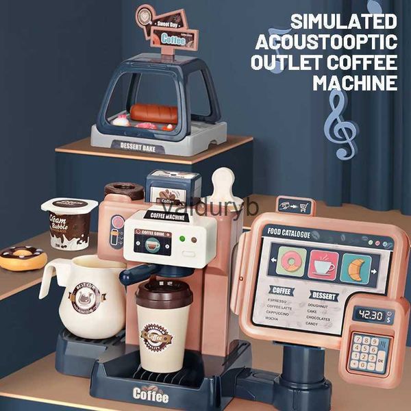Kitchens Play Food Kids Coffee Mane Toy Set Kitchen Toys Simulation Bread Cake Pretend Shopping Cash Register For ldren H240527