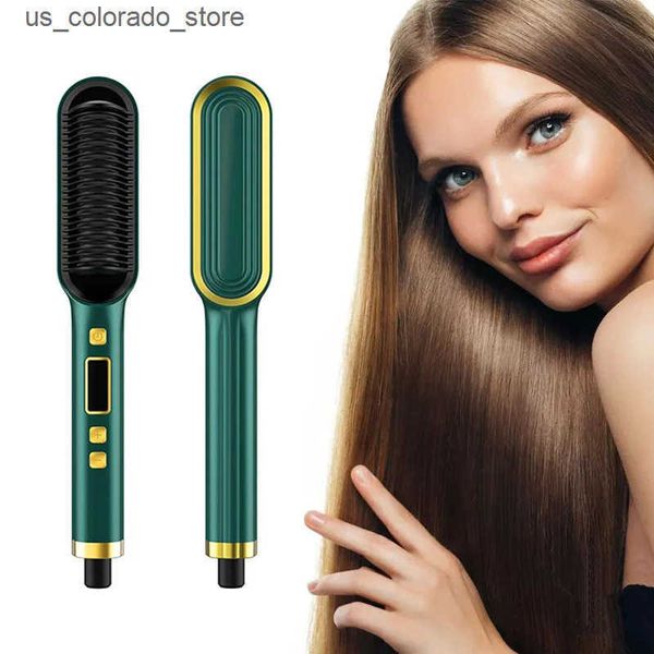 Electric Hair Brushes 2-In-1 Electric Professional Negative Ion Straight Hair Brush Curling Comb With Lcd Display Curling Tool Straight Hair