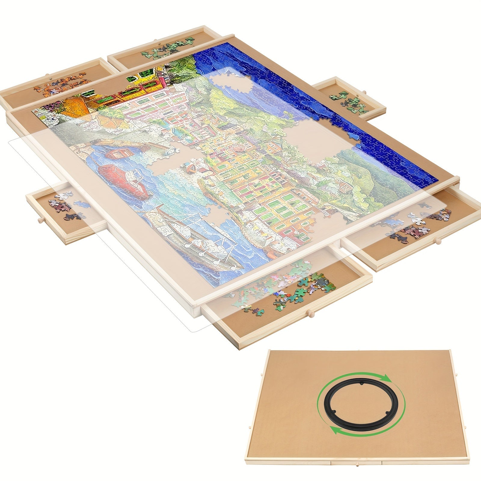 TEMU 1500pcs Rotatable Puzzle Board With Drawers And Cover Lightweight Portable Wooden Puzzle Table For Adults Kids 35'' * 27''-puzzle Accessories