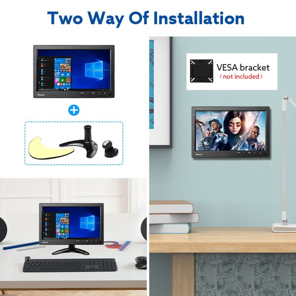 Eyoyo 10 Inch Monitor Display HDMI LCD Screen With Stand Support AV VGA BNC Video Input For CCTV DVD DVR Small TV With Speaker